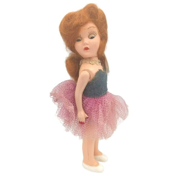 Vintage 1950s Ballerina Doll Sleepy Eyes Pink Tulle Skirt 6.5 In Fashion Toy - Picture 10 of 15
